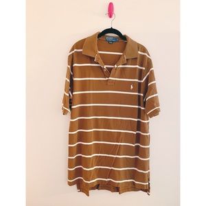 ✨ Mens Tall Brown + White Striped Ralph Lauren Polo Shirt ✨